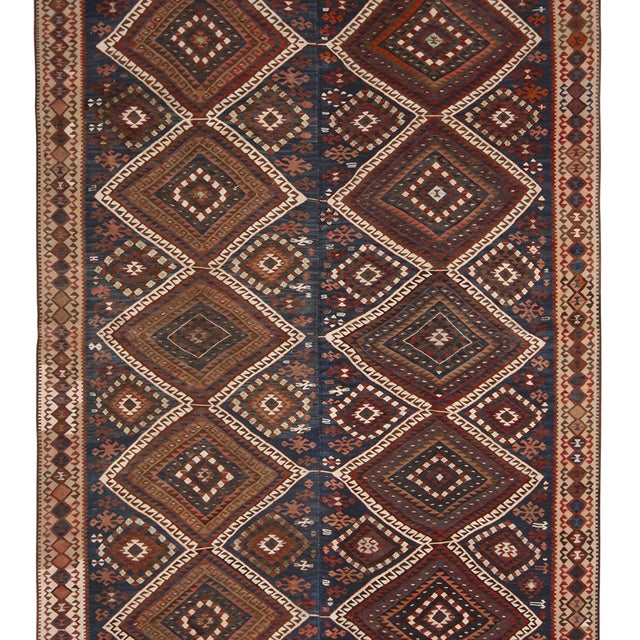 Traditional 1950s Vintage Mid-Century Van Beige-Brown and Blue Wool Kilim Rug For Sale - Image 3 of 7