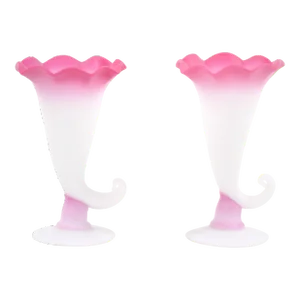 Early 20th Century American Peachblow Pink / White Glass Horn-Of-Plenty Vases