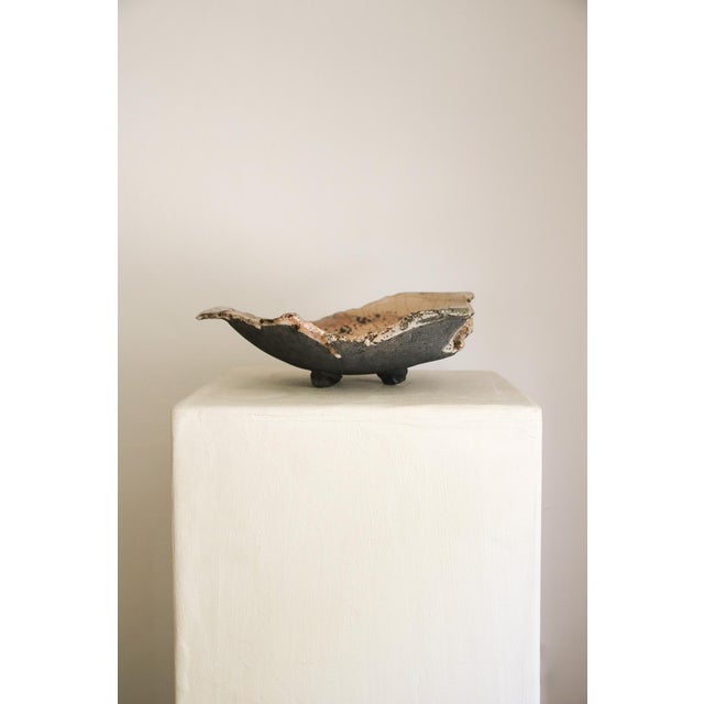 Vintage hand built footed bowl. Crackle finish glaze with beautiful shades of pinks.