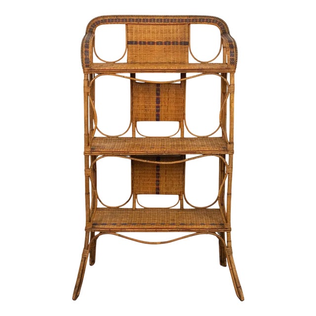 Mid-Century Rattan, Bamboo and Wicker Bookcase or Etagere, Italy, 1960s For Sale