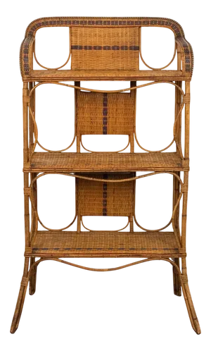 Mid-Century Rattan, Bamboo and Wicker Bookcase or Etagere, Italy, 1960s
