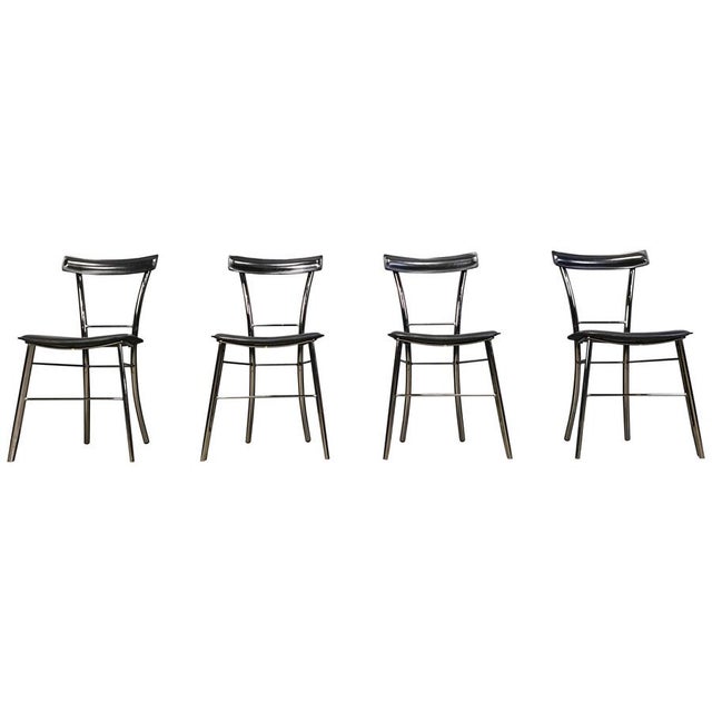 Vintage Black Leather Dining Chairs from Arrben, Italy, 1980s, Set of 4 For Sale - Image 11 of 11