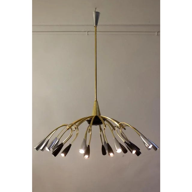 Black Mid-Century Brass and Murano Glass Chandelier in the style of Stilnovo, 1950s For Sale - Image 8 of 13