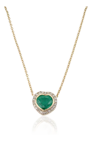 Heart-Cut Natural Emerald Diamond Vintage Necklace in 14k Yellow Gold