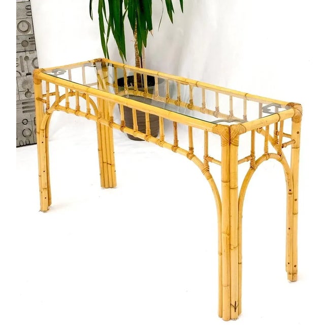 Bamboo Frame Glass Top Console Table w/ Figurative Brass Supports For Sale - Image 9 of 13