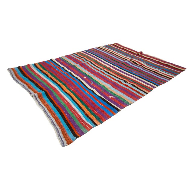 Boho Chic Striped Colorful Kilim Rug For Sale - Image 3 of 7