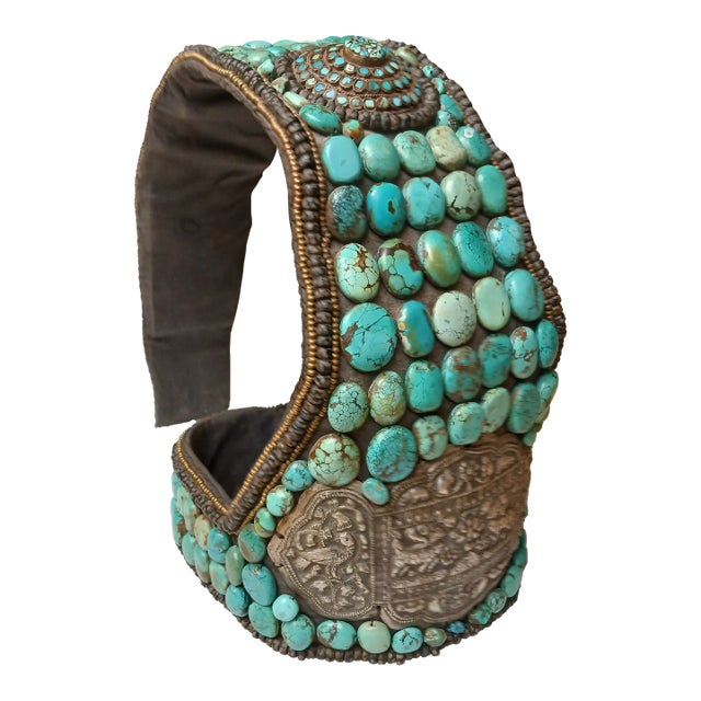 Vintage Turquoise and Silvefr Tibetan Headdress For Sale