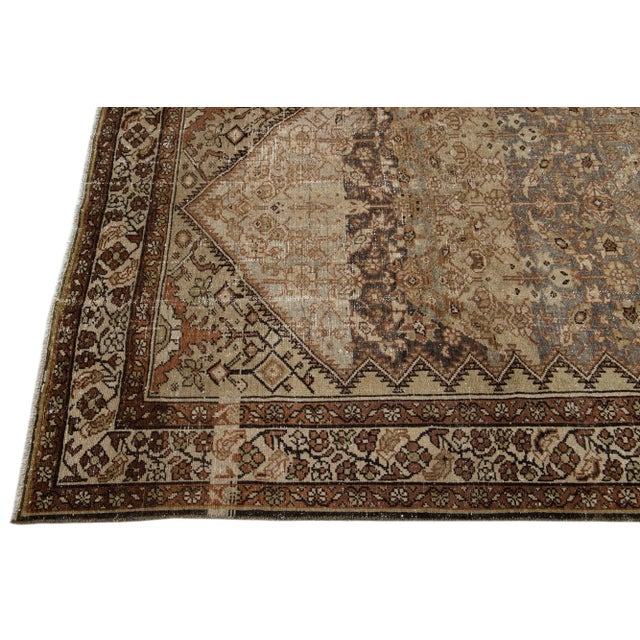 1900s Antique Persian Malayer Handmade Brown & Grey Allover Motif Wool Rug For Sale - Image 4 of 7
