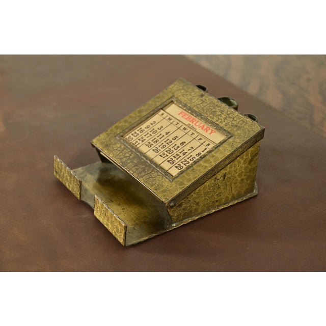 Roycroft Arts & Crafts Brass Finished Hammered Copper Perpetual Desk Calendar Frame For Sale - Image 13 of 13