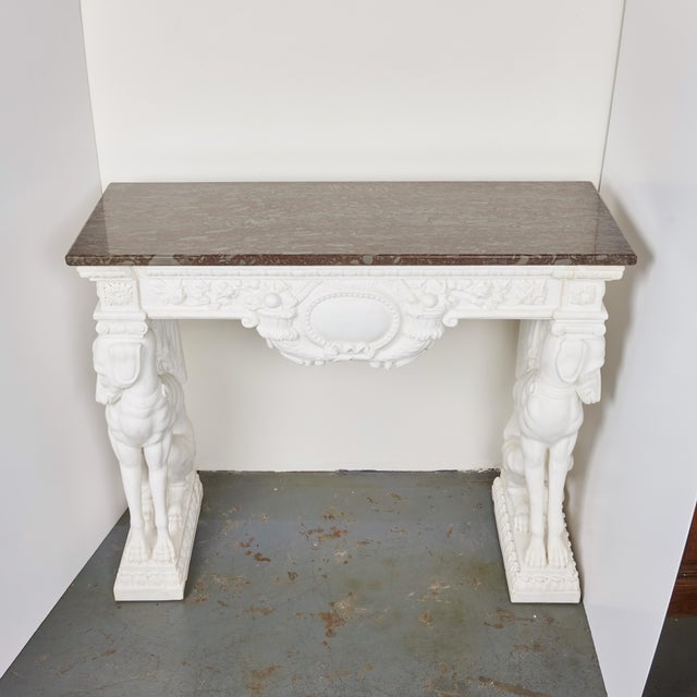 Italian 1900s Antique Hand-Carved Carrara Marble Console Table For Sale - Image 3 of 10