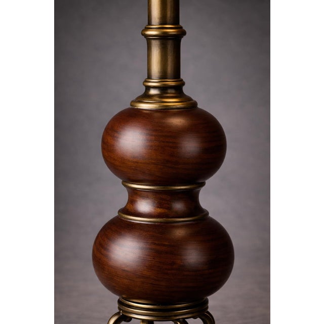 Hollywood Regency Sku: L279 Title: Vintage 1970s Sculptural Faux Bois & Brass Table Lamp — Tall 38” Statement Lamp With Claw Foot Base For Sale - Image 3 of 6