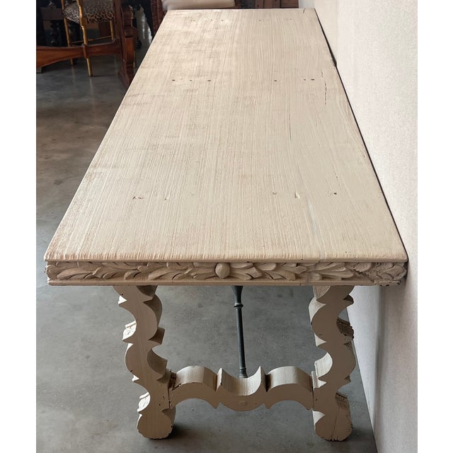 Late 19th Century 19th White Painted White Country Lyre Legs Large Console or Center Table For Sale - Image 5 of 13