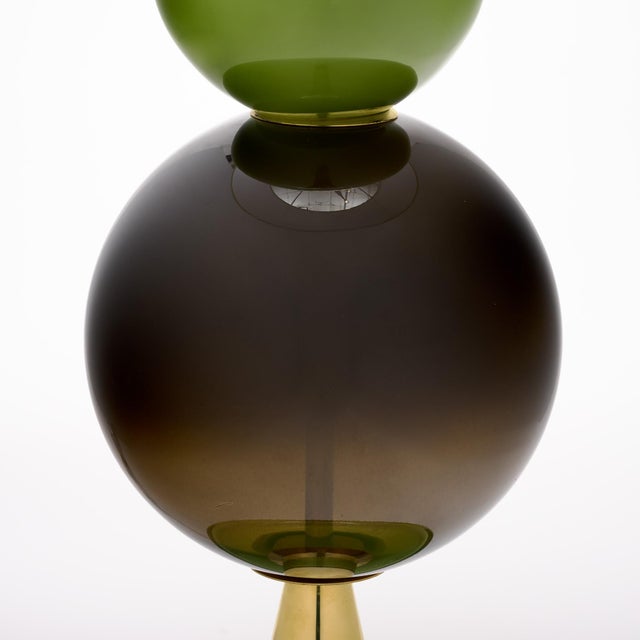 Venetian Blown Glass Lamps, Green, Murano Italy - a Pair For Sale - Image 4 of 9