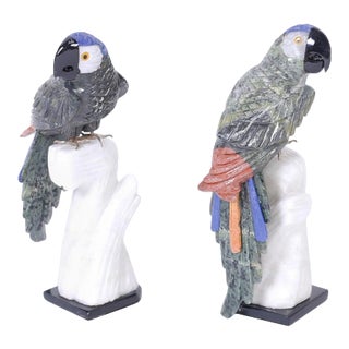 Carved Stone Parrots - A Pair For Sale