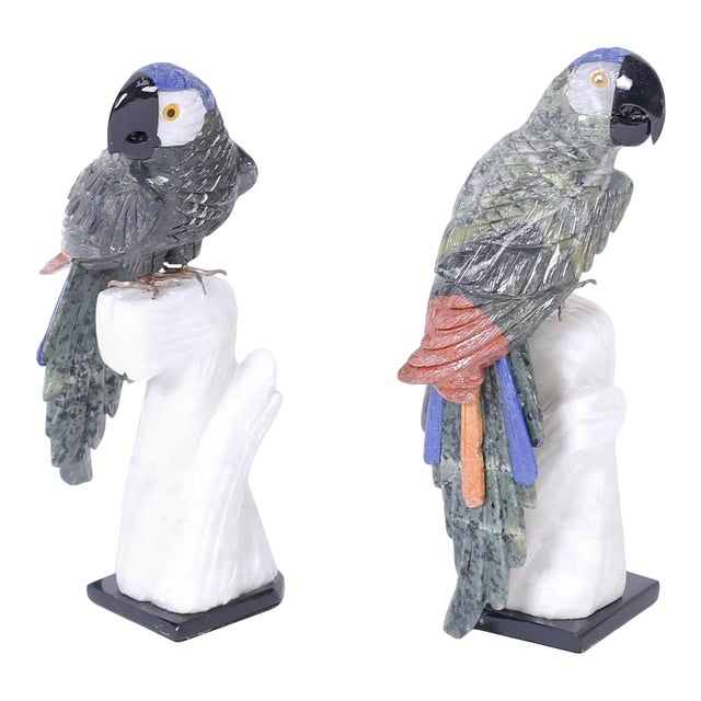 Carved Stone Parrots - A Pair For Sale