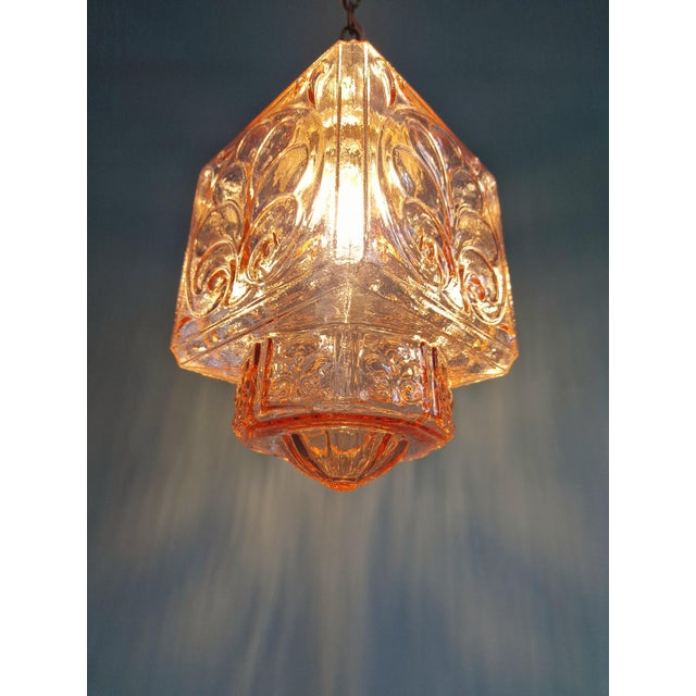 Art Deco Pale Pink Glass Pendant Light, 1930s For Sale - Image 10 of 14