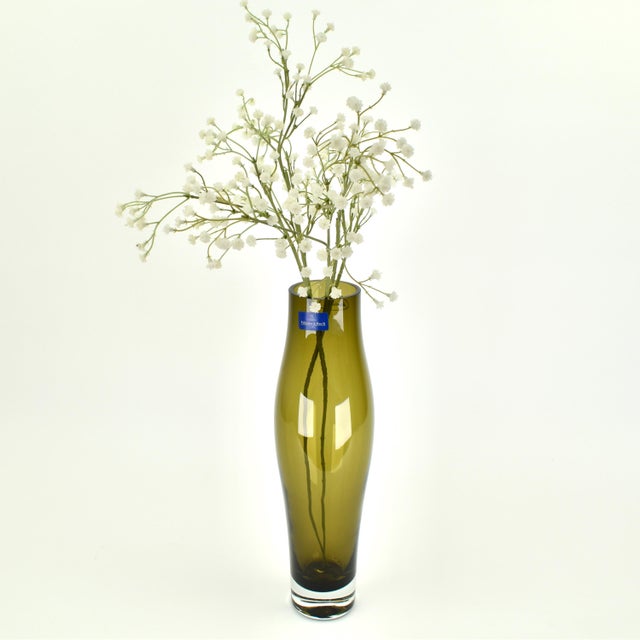 Green Villeroy & Boch Olive Green Glass Vase | Mid Century Modern Style Clear Base Germany Venini Murano Contemporary Decoration Safari Holmegaard For Sale - Image 8 of 8