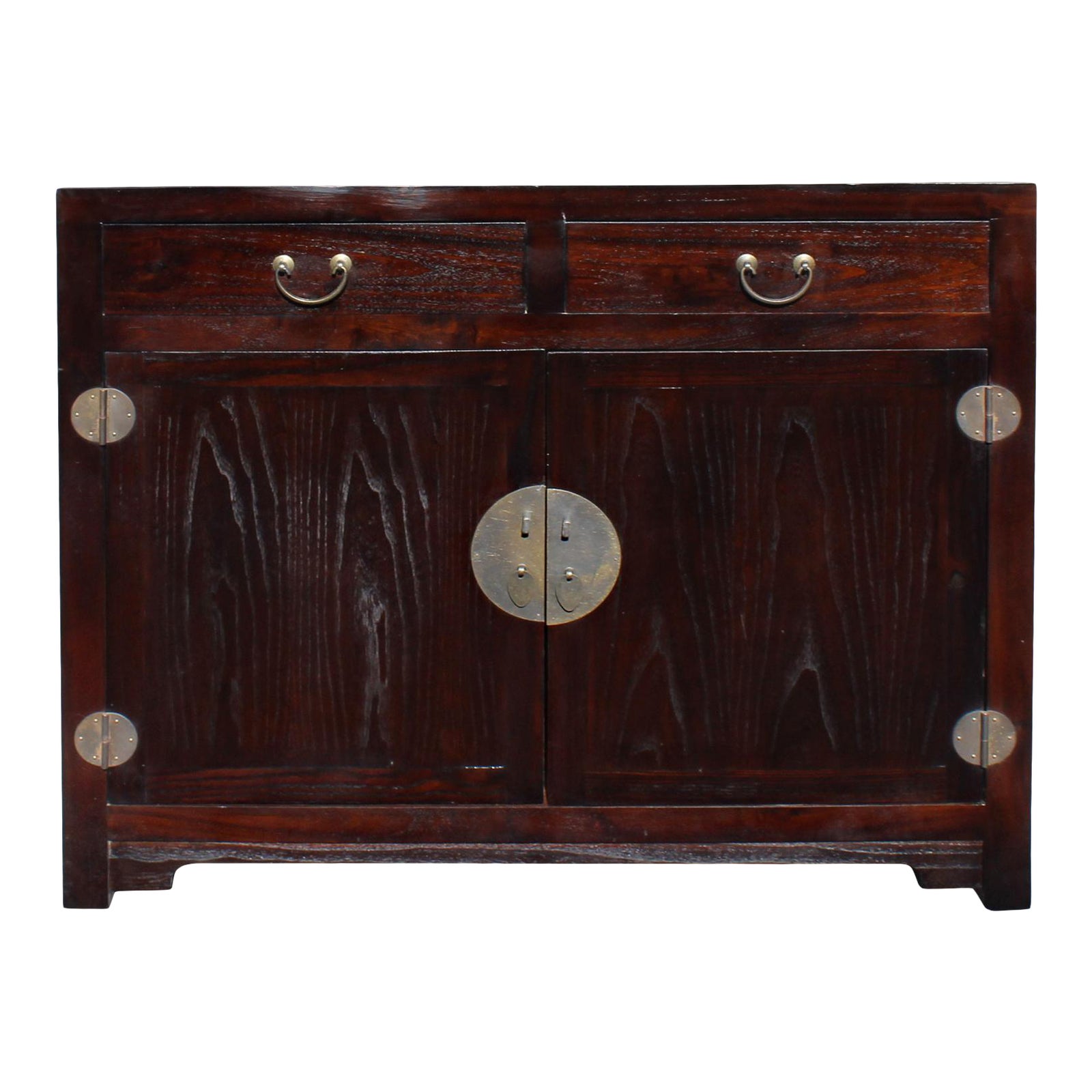 Chinese Distressed Rough Dark Brown Low Console Table Cabinet Chairish