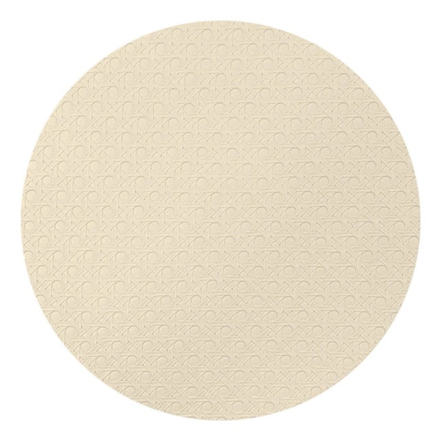 Solid Champagne Vegan Leather Round Cane Placemat, Set of 4 For Sale