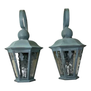 Large Pair of Handcrafted Solid Brass Wall Lanterns