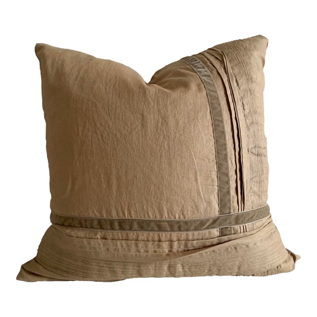 Hand-Pleated Metallic Linen Pillow With Velvet Cross Pattern ( Insert Included ) For Sale