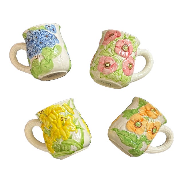 Vintage Spring Flower Floral Coffee Mug Set For Sale