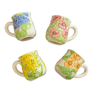 Vintage Spring Flower Floral Coffee Mug Set