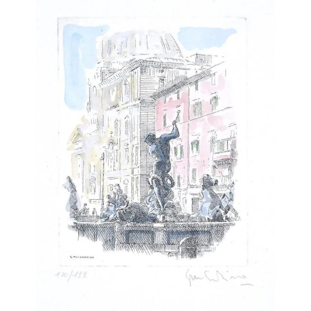 Giuseppe Malandrino, Navona Square, Etching, 1960s For Sale