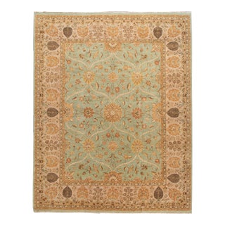 2010s Green Modern Tabriz Style Handmade Wool Rug With Floral Motif For Sale