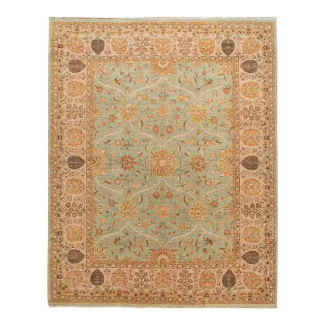 2010s Green Modern Tabriz Style Handmade Wool Rug With Floral Motif For Sale