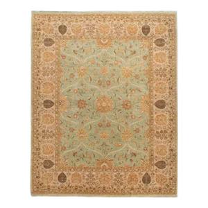 2010s Green Modern Tabriz Style Handmade Wool Rug With Floral Motif