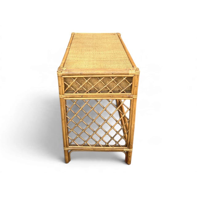 1970s Coastal Rattan Vanity and Writing Desk With Two Storage Drawers For Sale - Image 10 of 11