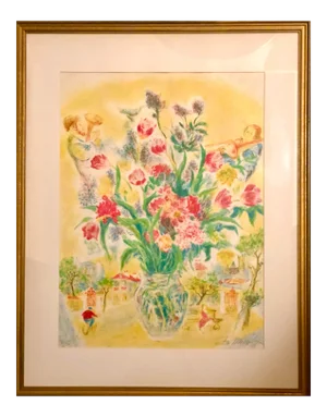 Signed Fine Art, "Flowers 5" by Ira Moskowitz, Framed LIthograph, Floral Still Life, Limited Edition