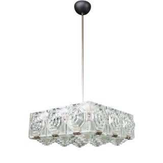 Mid-Century Bohemian Modern Glass & Chrome Chandelier, Czechoslovakia, 1970s For Sale