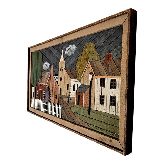 1970s Theodore DeGroot Lathe Art – Village With White Picket Fence & Steeple Scene For Sale