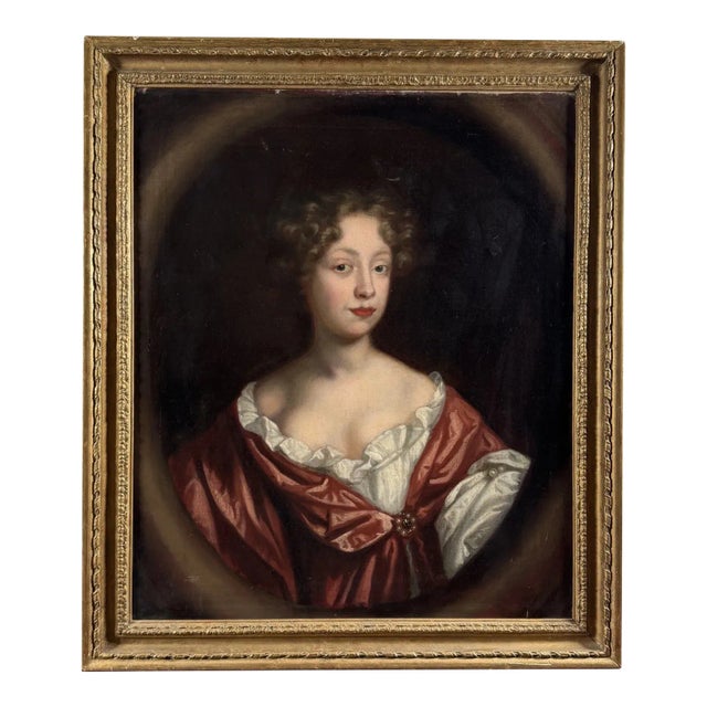 Antique Michael Dahl Oil Portrait Painting English Woman 17th Century, Framed For Sale