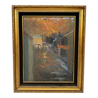 1960s Jim Williams Original Mid-Century Oil Painting "Street of Dreams", Framed For Sale