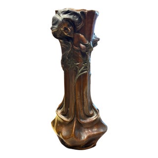 Early 20th Century Early Patinated Bronze Art Nouveau Vase With Maiden & Floral Design by Francesco Flora For Sale