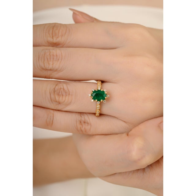 Not Yet Made - Made To Order 14k Gold 1.23 Carat Emerald Sunburst Diamond Heirloom Ring Size 6 For Sale - Image 5 of 13
