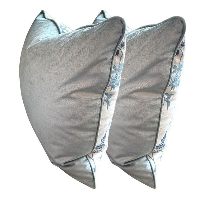 Set of 22'' Whimsy Blue Floral With Velvet Pillows For Sale - Image 4 of 5