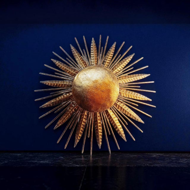 Vintage Gilt Sunburst Wall Light with Textured Dome, 1950s For Sale - Image 11 of 14