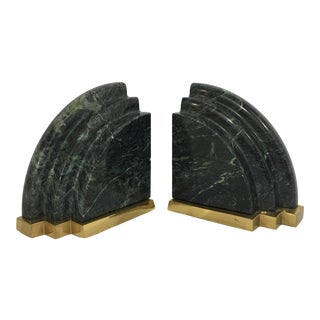Sculptural Green Marble & Brass Bookends - a Pair For Sale