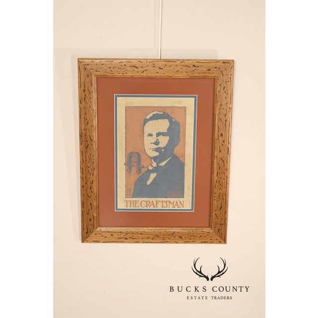 High Quality Double Matted Wood Framed Lithograph of Gustav Stickley Portrait. Lithograph is Professional Framed and Matted.