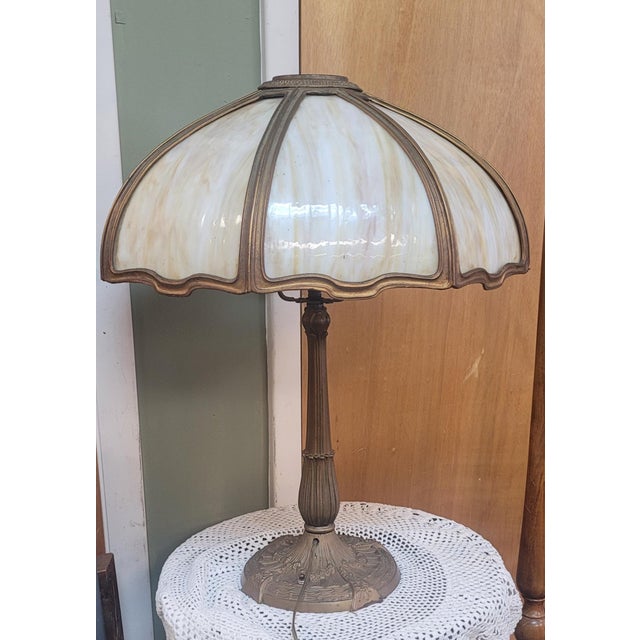 Antique Slag Glass Table Lamp For Sale In Philadelphia - Image 6 of 11