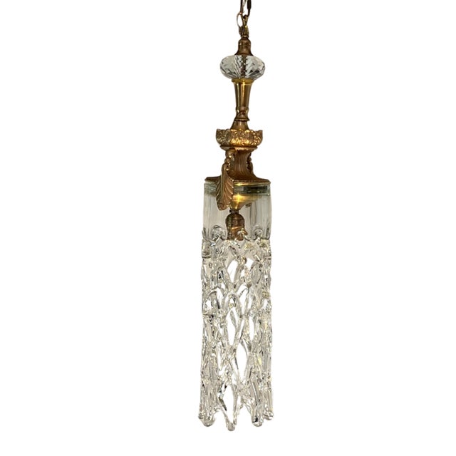 Mid 20th Century Mid 20th Century Murano Open Clear Lattice Cylinder Ormolu Pendant Light For Sale - Image 5 of 18
