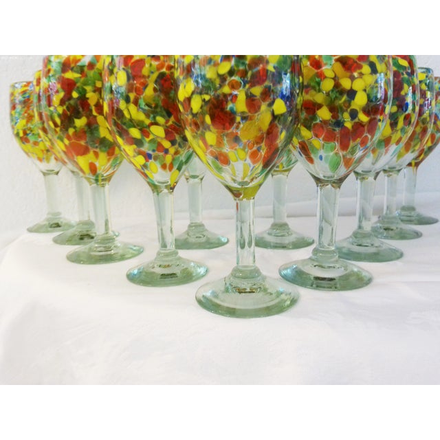 Mexican Vintage Mexican Hand Blown Confetti Glass Goblets, Set of 11 For Sale - Image 3 of 5