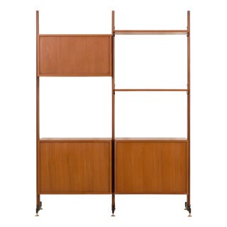 Mid-Century Italian Freestanding, Double-Sided Two Bay Teak Room Divider, 1960s For Sale