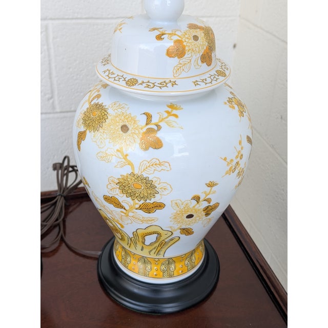 Ornamental & Decorative Materials Vintage Chinoiserie Ginger Jar Table Lamp: Hand Painted Floral - a Pair For Sale - Image 7 of 7