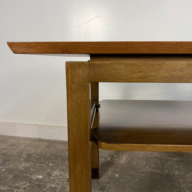 Pair of Two Tiered Leather Wrapped Dunbar Side Tables For Sale In Cleveland - Image 6 of 12