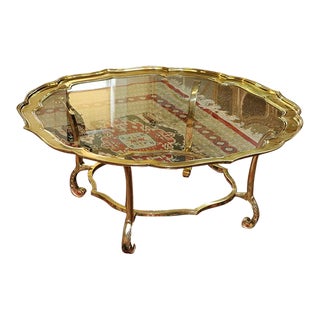 1970s ​Italian Labarge Attrb Hollywood Regency Style Brass & Glass Coffee Table For Sale
